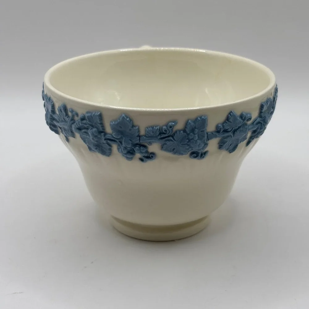Wedgwood Embossed Queens‎ Ware Tea Cup and Saucer Lavender Blue on Cream England